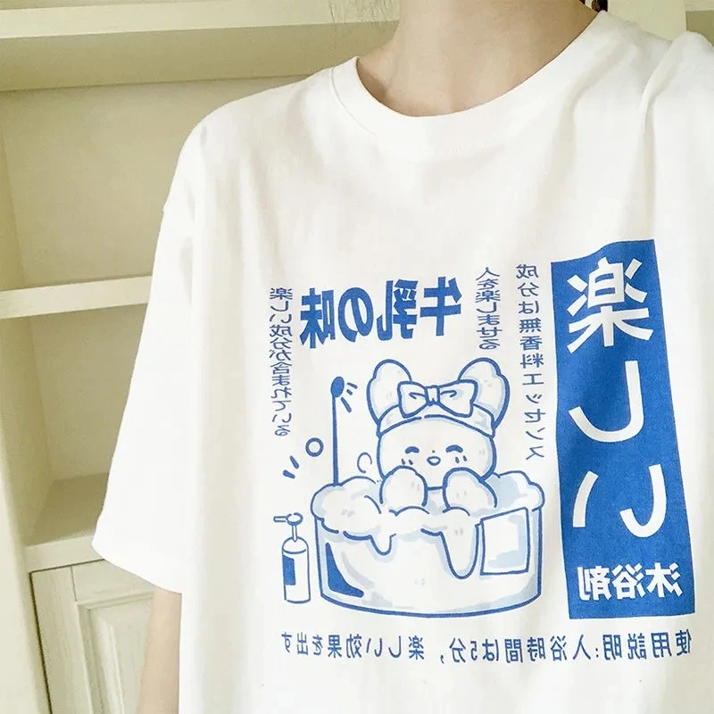 

Female clothing Japanese college style white short-sleeved T-shirt summer loose top Oversized t-shirt y2k Kawaii Woman clothes