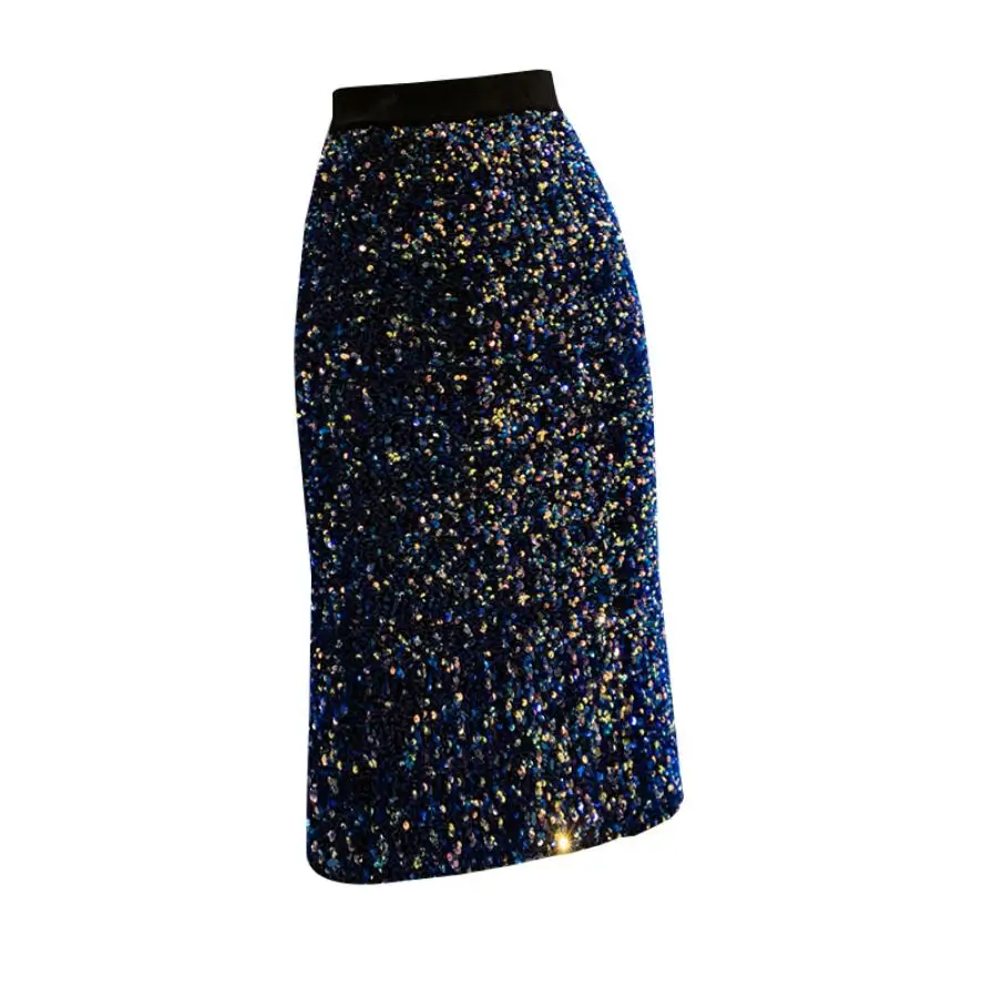 

Fashion High Waist Sequin Pencil Wrap Skirt Female New Autumn Slim Midi Skirt mujer faldas s474