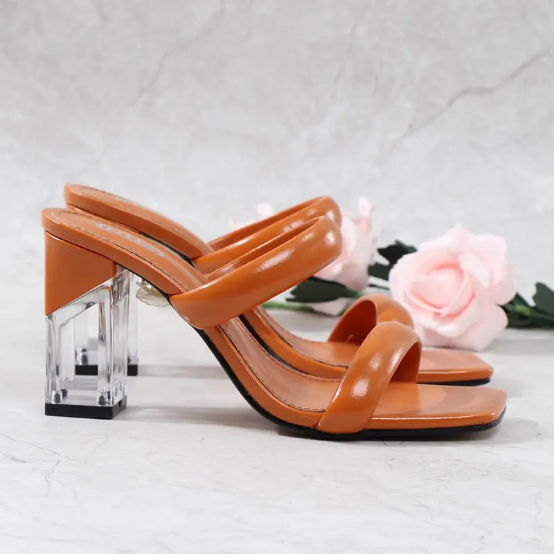 

2021 summer new style sandals and slippers simple thick heel comfortable slippers large size women's shoes
