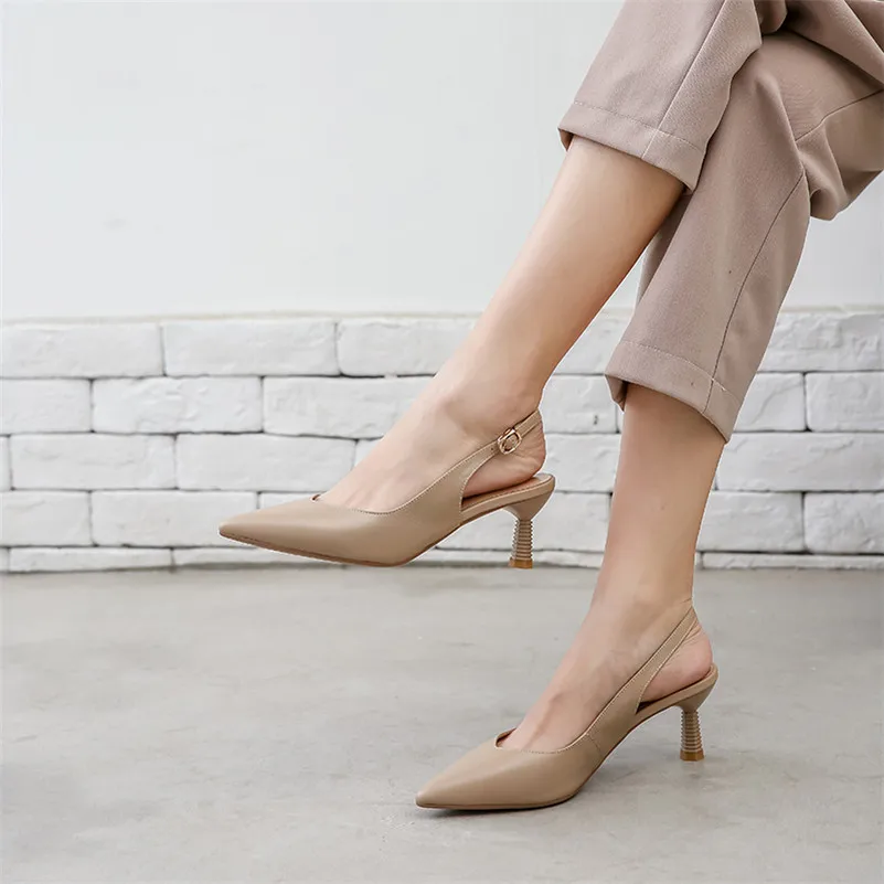 Женские Босоножки на каблуке Meotina летние туфли из натуральной кожи с острым