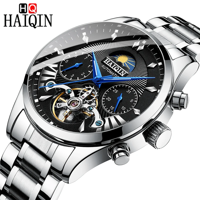 HAIQIN новые мужские механические часы Топ люксовый бренд турбийон автоматические