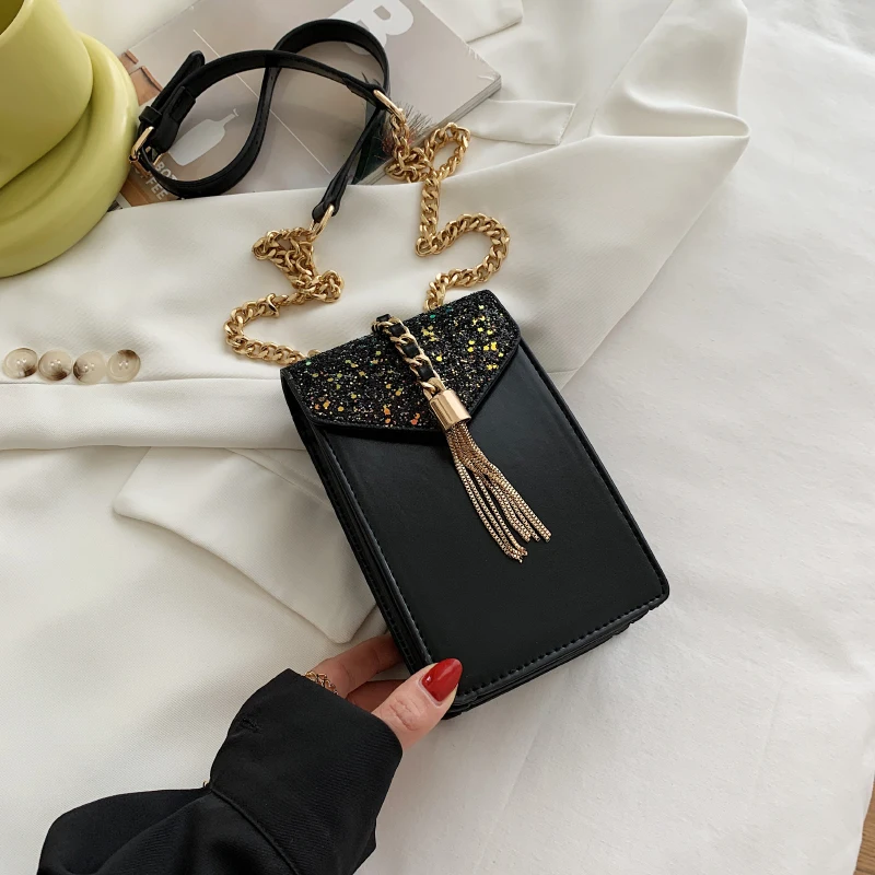 

Fashion chain bag 2021autumn and winter new messenger bag mini mobile phone bag lady bag shoulder bag sequin messenger bag