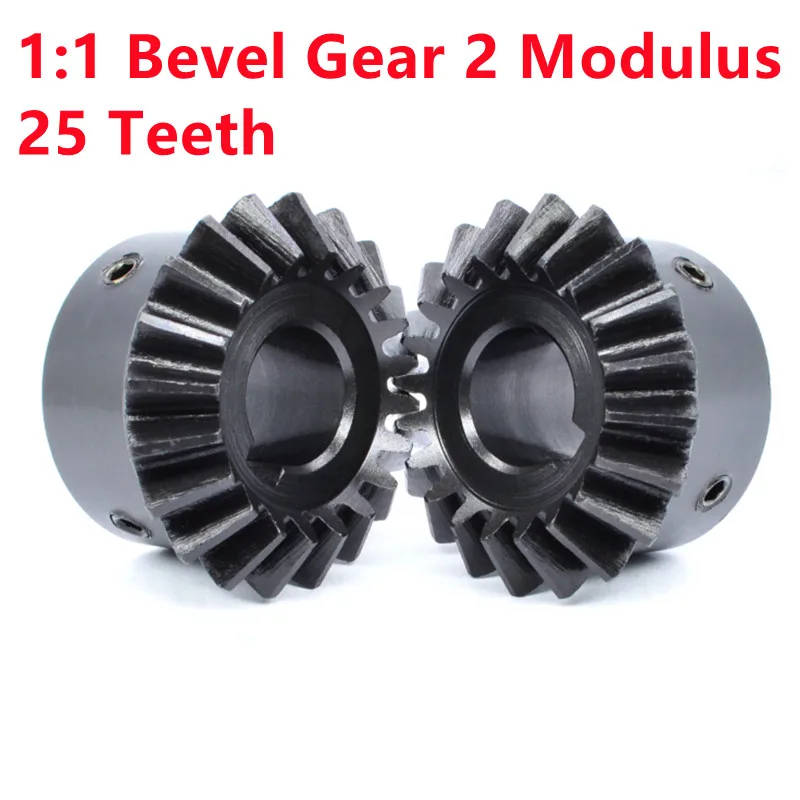 

2PCS 1:1 Bevel Gear 2 Modulus 25 Teeth 8/10/12/14/15/16/18/20/25mm Inner Hole 90 Degree Meshing Angle Steel Gears Screw Hole M5