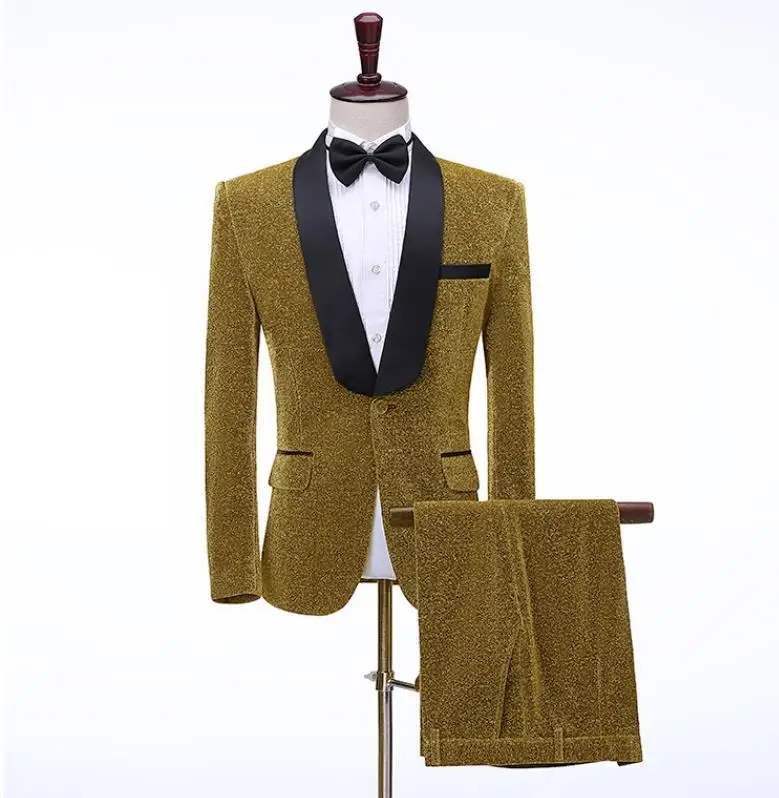 

New Arrival 2 Pieces Mens Shiny Stage Suit Tuxedo Men Suits Prom Wedding Men Blazer Groom Terno Masculino Slim Fit Jacket+Pants