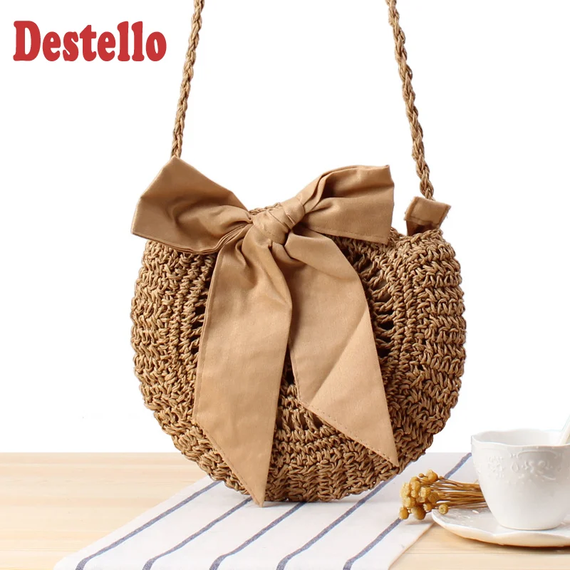 

Fashion Women's Handbags Lovely Bow Tassel Circular Knitting Bags Casual Shoulder Bags Purses and Handbags Luxury Designer