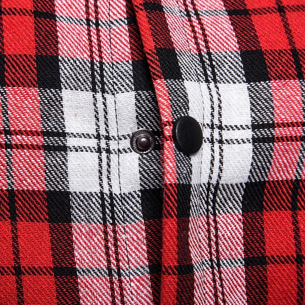 Осень 2019 Мужская рубашка с капюшоном Повседневная Тонкая Клетчатая Camisa Masculina