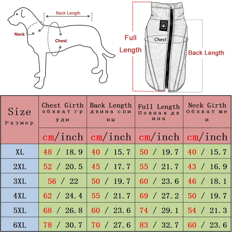 

Waterproof Dog Clothes for Large Dogs Winter Warm Big Dog Jackets Padded Fleece Pet Coat Safety Reflective Design Dog Clothing