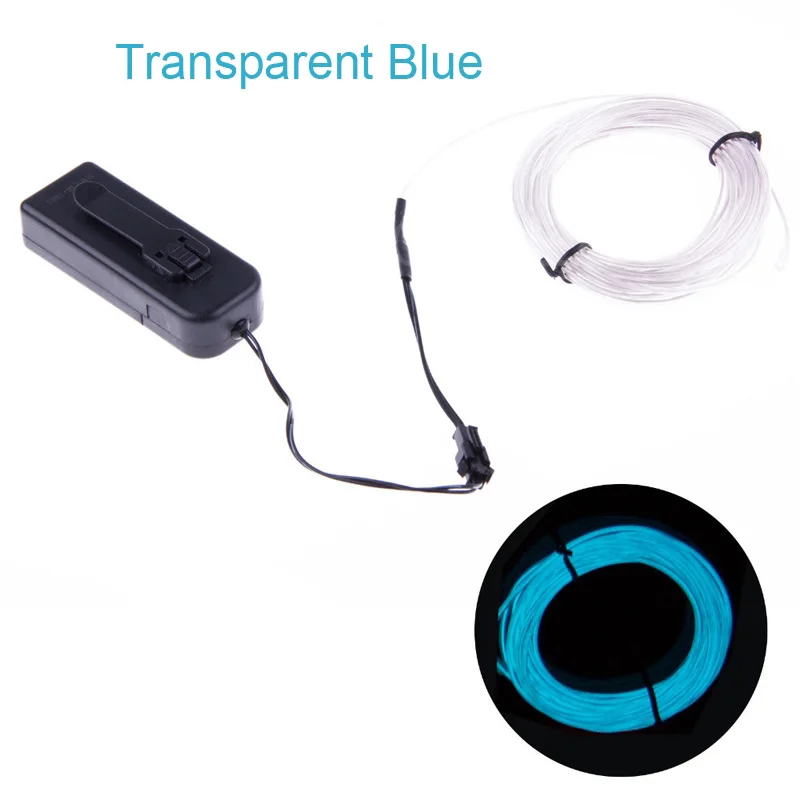 Transparent Blue Гибкий водонепроницаемый неоновый светодиодный светильник EL Wire светящаяся лента ламповый светильник автомобильный светильник танцевальный светильник вечерние светодиодный светильник украшение с контроллером - Испускаемый цвет: Transparent Blue