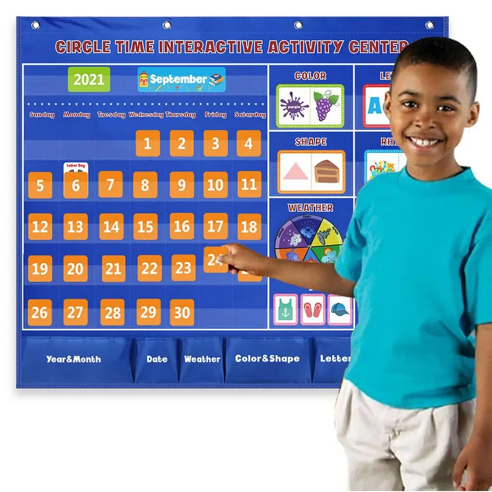 

Education Pocket Chart Calendar Set Teaching Activity Guide Weather Color Graphics Recognizing Letters Rhyming Words Numbers