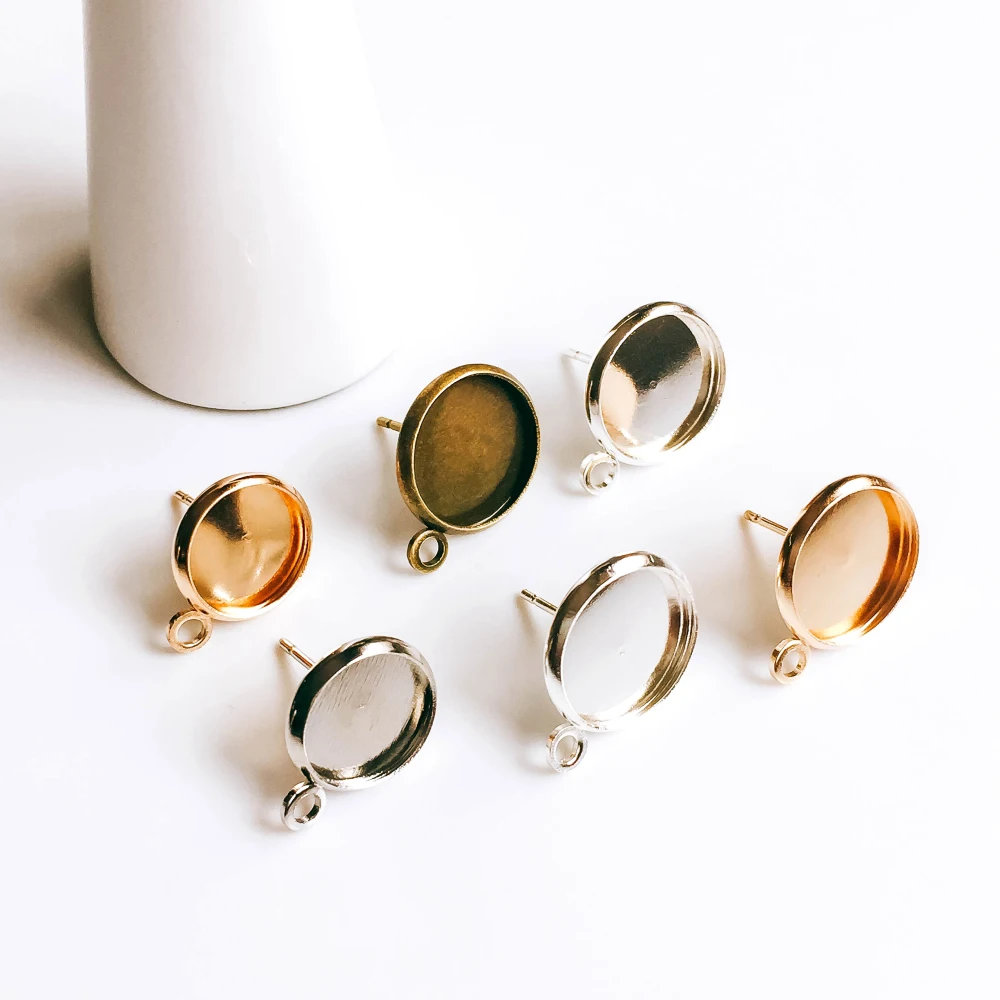 Круглые Кабошон серьга с золотым и серебряным покрытием основа для установки