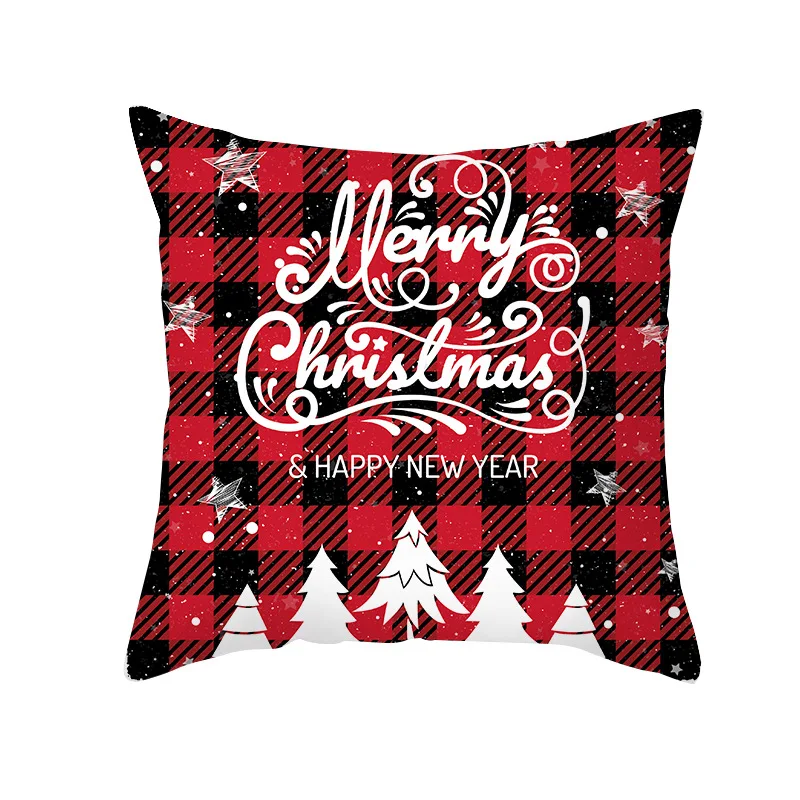 

New Red Plaid Christmas Pillowcase Peach Skin Sofa Cushion Cover Office Pillow Case