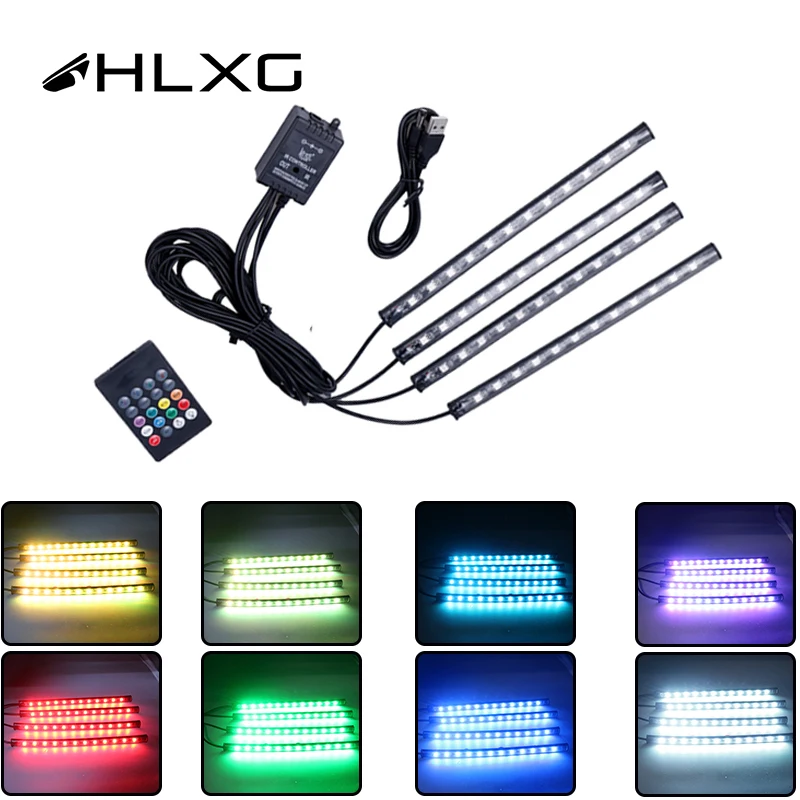 HLXG 4X Автомобильная атмосферная лампа музыкальный пульт дистанционного