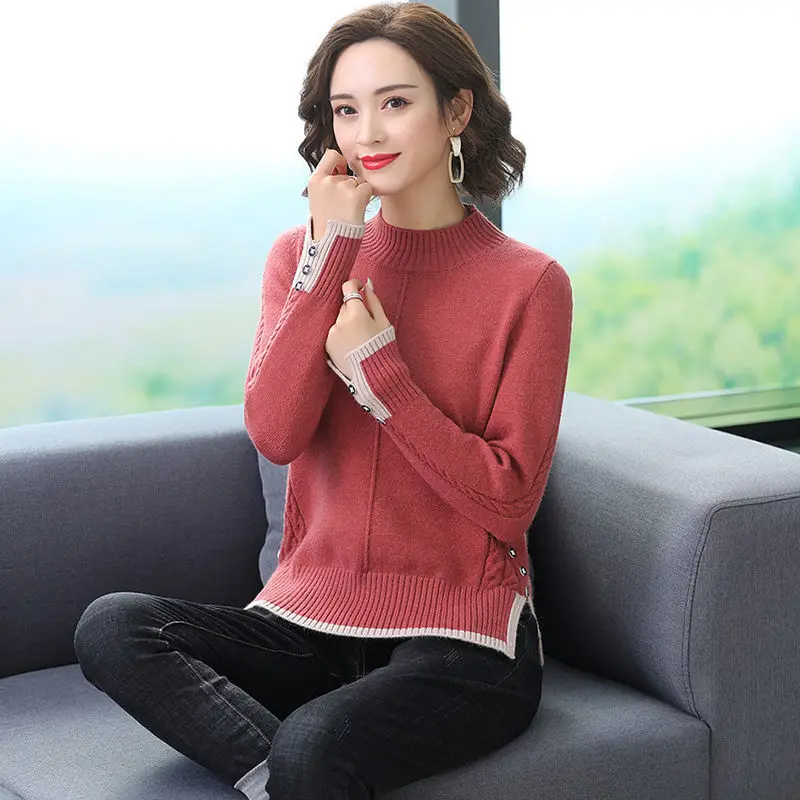 

Winter New Solid Color Cashmere Women's Sweaters High Neck Knitted Inner Sweater Women Short Bottoming All-match Sweater C7