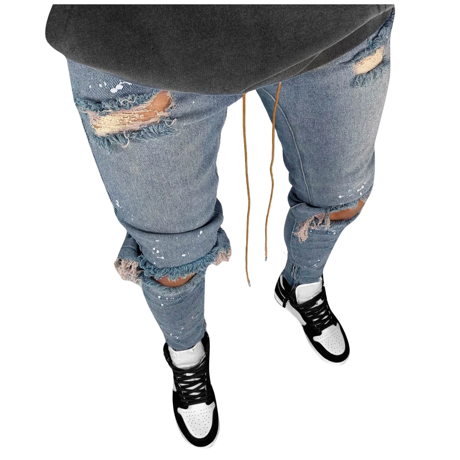 

Korean Style Fashion Men Jeans Embroidery Patch Designer Ripped Jeans Stretch Pencil Pants Streetwear Elastic Hip Hop Jeans Men
