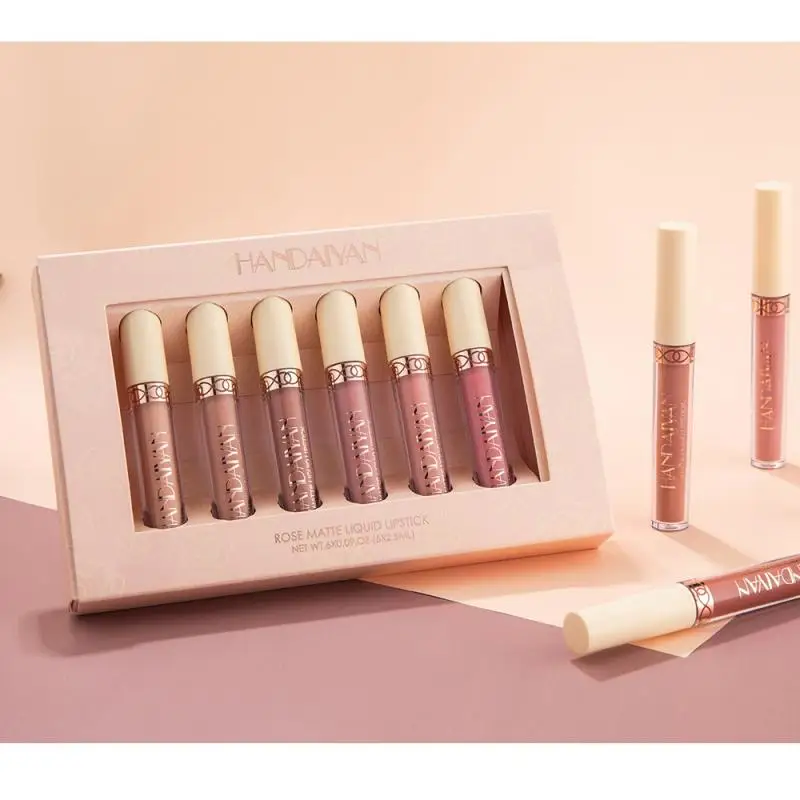 

HANDAIYAN Lip Glaze Moisturize Smooth Matte Texture Nonstick Cup 6-piece Lipstick Set Liquid Lipstick Natural Ingredients TSLM1