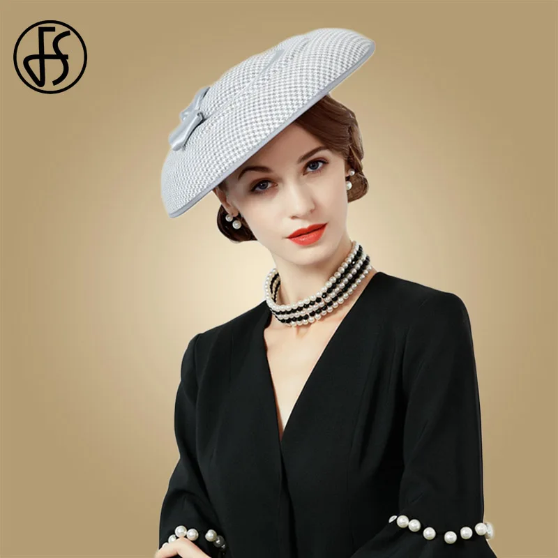 Женская фетровая шляпка-гусиная лапка FS Шляпка-Таблетка с бантом для