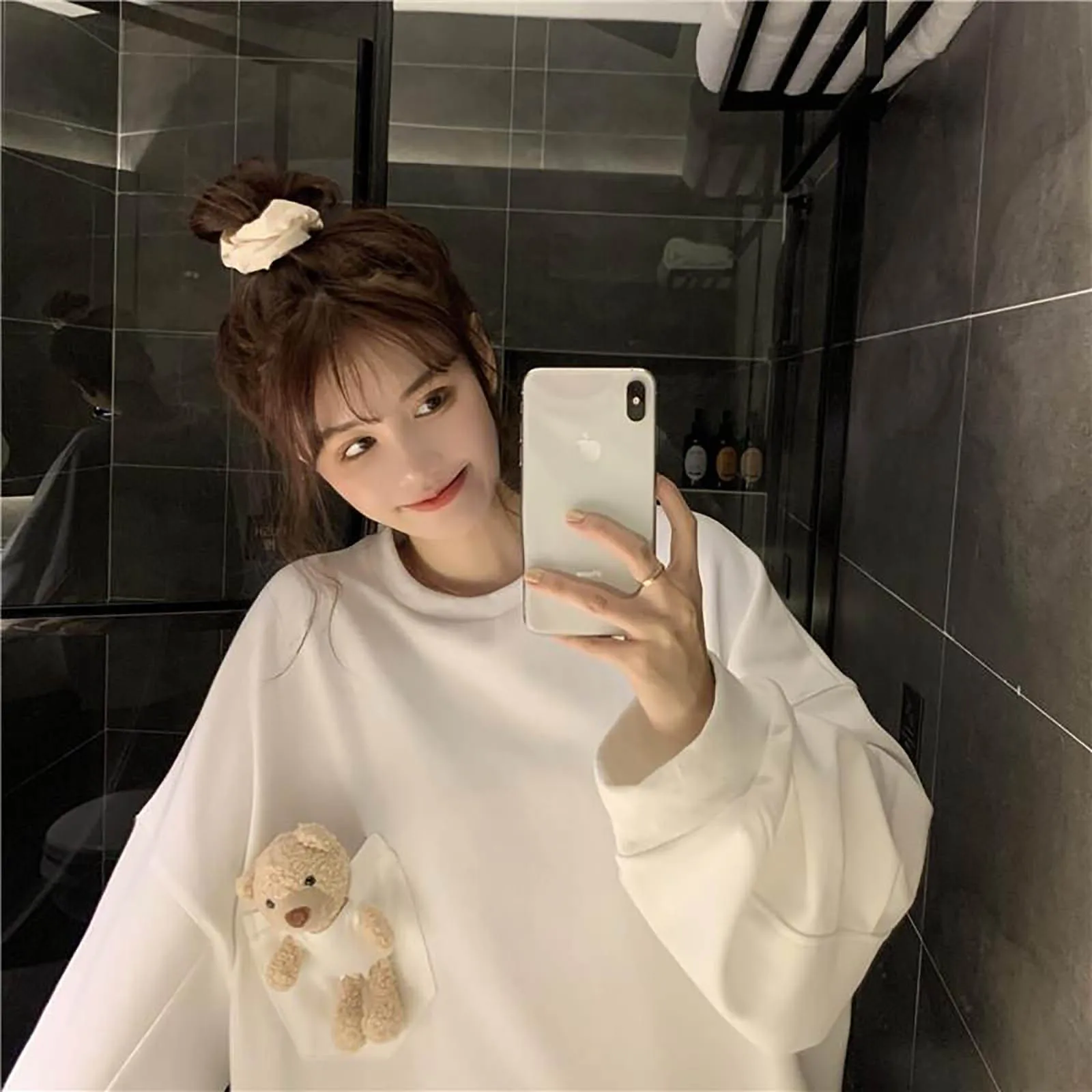 

Women's Hoodie Spring and Autumn Lazy Bear Style Korean Loose Wild Pullover Solid Color Lady Sweatshirt Top Women clothing 2021