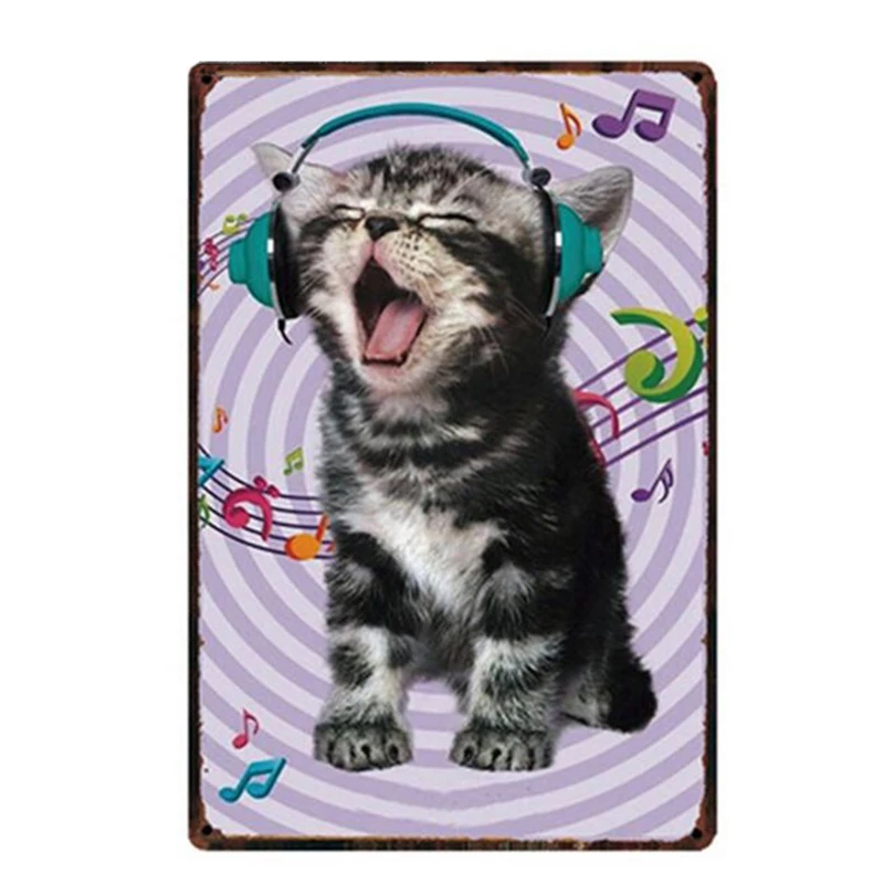 Cute Cat Metal Tin Signs Cartoon Pet Art Printing Plat Poster Wall Crafts Gym Stickers Plaque Plate Club Classical Retro | Дом и сад