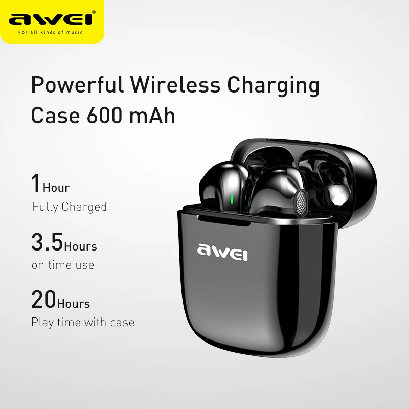  AWEI T26 TWS наушники беспроводные, стерео звук, HiFi Бас Звук, сенсорный контакт, Bluetooth наушники, половинные вкладыши с двойным микрофоном 