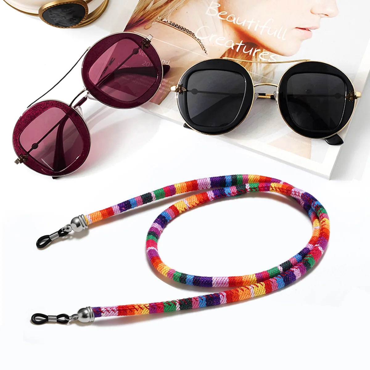 Веревка для очков в богемном стиле толщиной 6 мм с принтом персонализированные