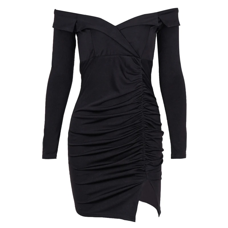 Женское атласное Плиссированное короткое платье с длинным рукавом однотонное