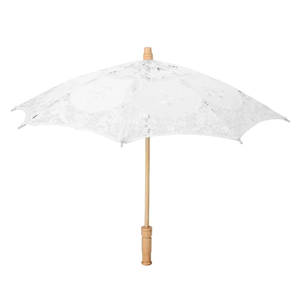 

In Stock Handmade Lace Umbrella Silk Cloth Lace Flower Embroidery Parasol Wedding Bride Photography Umbrella White Beige Color