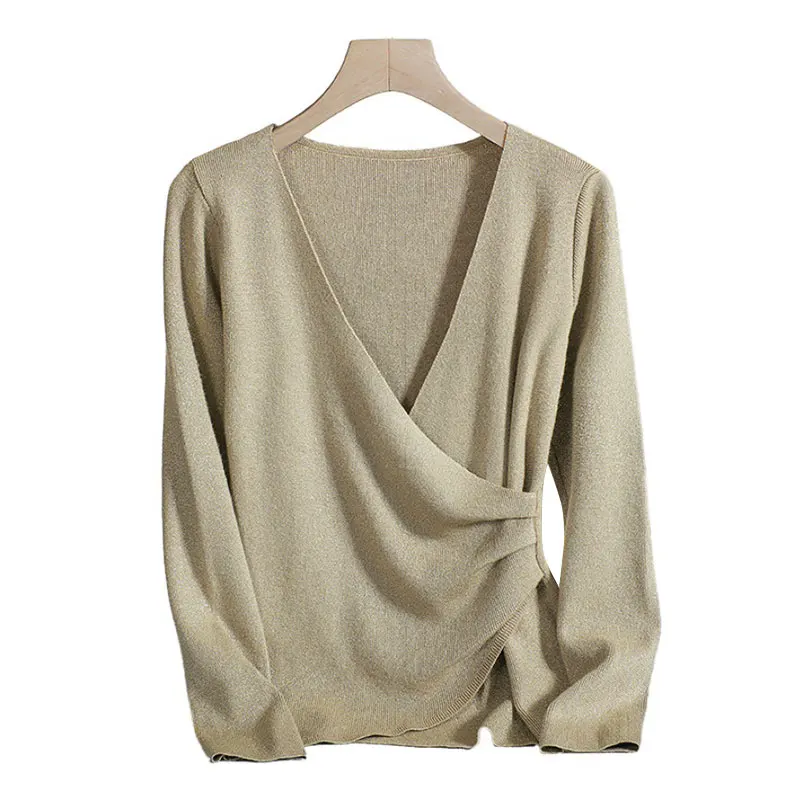 

2020 New Fashion Autumn Winter Knitted Sweater Women V-neck Cross Solid Casual Pullovers Sweater