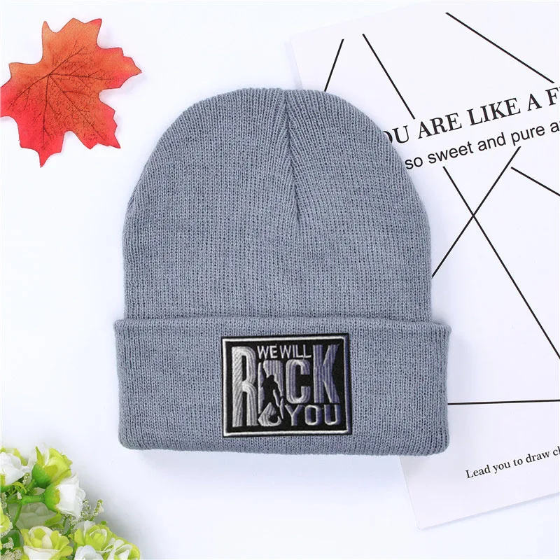 2019 New We Will Rock You Logo Winter Hats Casual Beanie For Men Women Fashion Knitted Hat Hip-hop Skullies | Аксессуары для