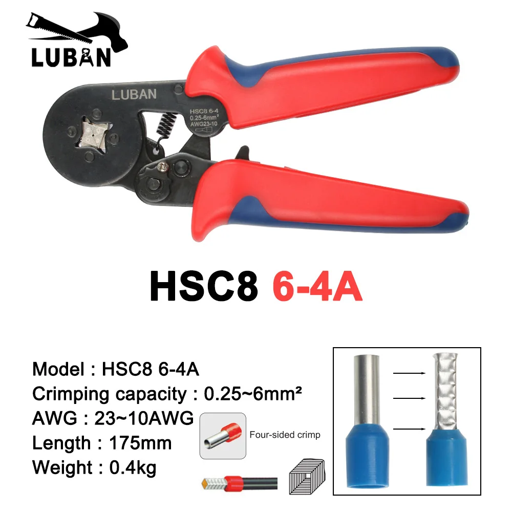 6-4A HSC8 6-4A 6-6 мини-тип обжимные плоскогубцы 0,25-10 мм2 терминалы обжимные инструменты многофункциональный инструмент руки плоскогубцы hsc8 16-4 6-16 мм2 - Цвет: 6-4A
