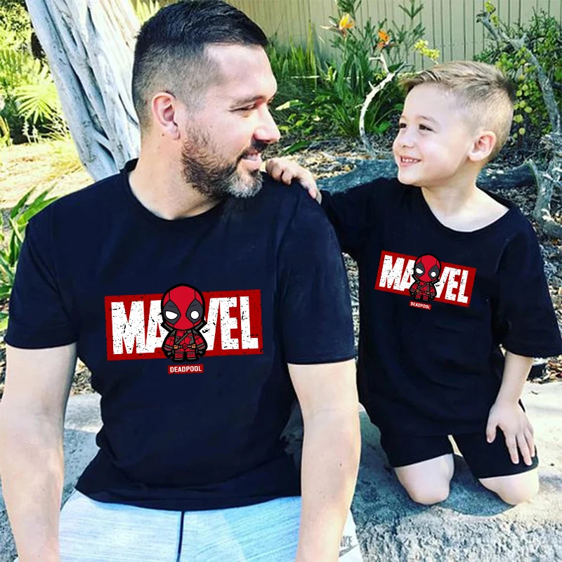 Family Matching Clothes Fashion Marvel T-shirt Daddy And Me Outfits Father Son Dad Baby Boy Girls Kids Summer Tees Brothers Tops