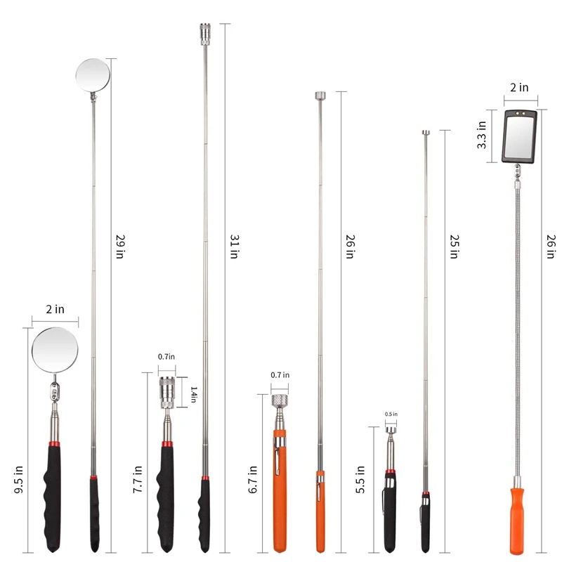 5 Pieces Telescoping netic Pick-Up Tool Including 10 Lb/ 8 Lb Rod and Round/Square Inspection Mirror Set Telesc | Инструменты