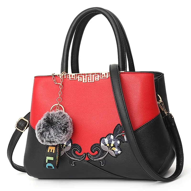 

Fashion Women Handbags PU Leather Embroidery Bags Brand Luxury Shoulder Bag Hit Color Top-handle Hand Bags Flower Messenger Bag