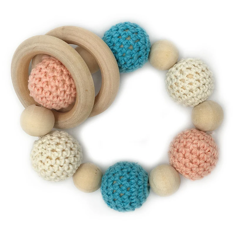 Baby Teether Handmade Nursing Wooden Crochet Beads Teething Knitted Bead With Mom Kids Bangle | Мать и ребенок