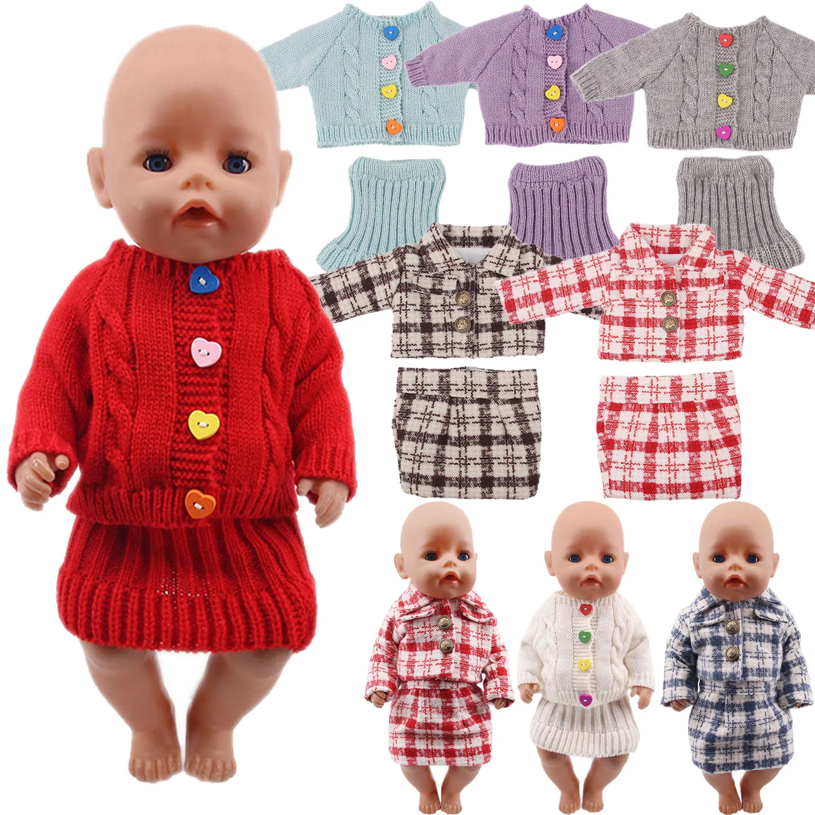 

Handmade Wool Suit Winter Warm Clothes For 18 Inch American Doll 43 Cm New Born Baby Doll Clothes,Woolen Suit/Love Buttons Style