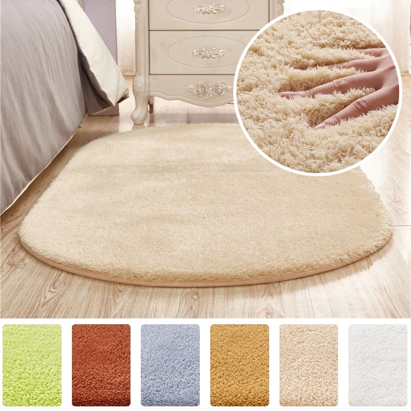 

Plush Oval Carpet Non-slip Floor Mat for Living Room Decor Thick Bedside Rug Balcony Fluffy Carpets Cozy Area Rugs Modern Mats