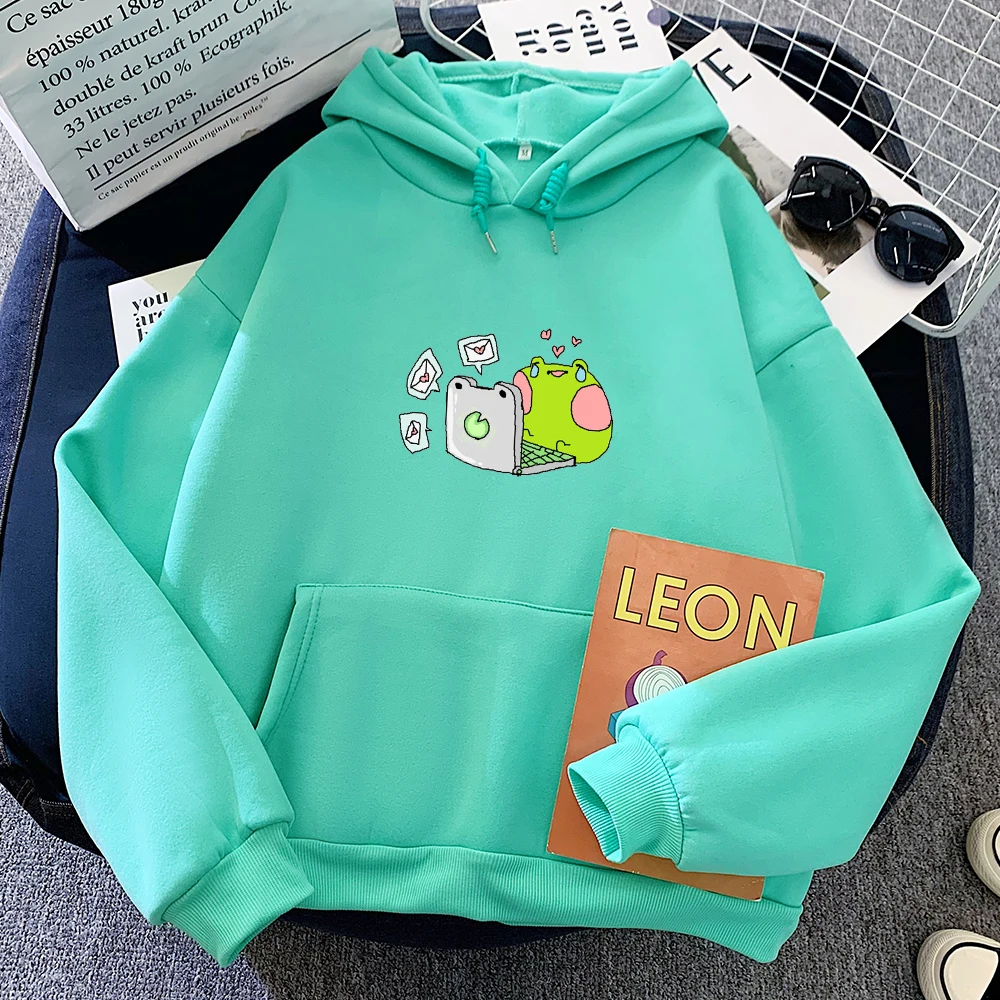 Kawaii Frog Streetwear Harajuku Oversized Sweatshirt Women Casual Pullover Clothes Aesthetic Sweetshirt for Girls Winter Outfits