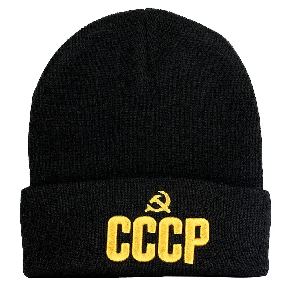 Black NXYY 3D вышивка трикотажные головные уборы для мужчин и женщин CCCP СССР советские значки серп молот России эмблема коммунизма бини зимние шапки - Цвет: Black