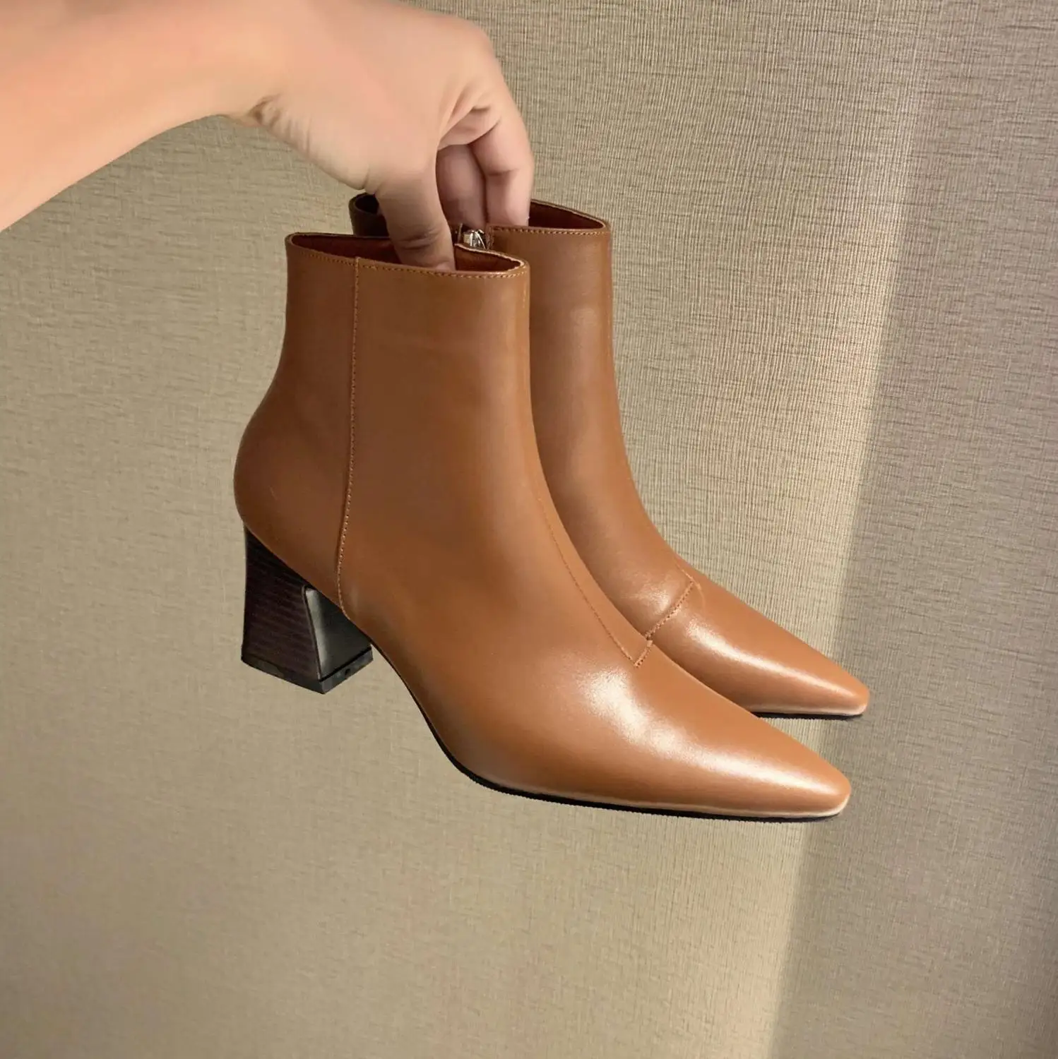 

Krazing Pot genuine leather pointed toe high heel concise style winter shoes keep warm office lady daily wear ankle boots L65