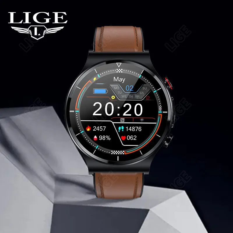 

LIGE New ECG+PPG Men Smart Watch Body Temperature Fitness Tracker Watch Waterproof Wireless Charging Watches 360*360 HD Screen
