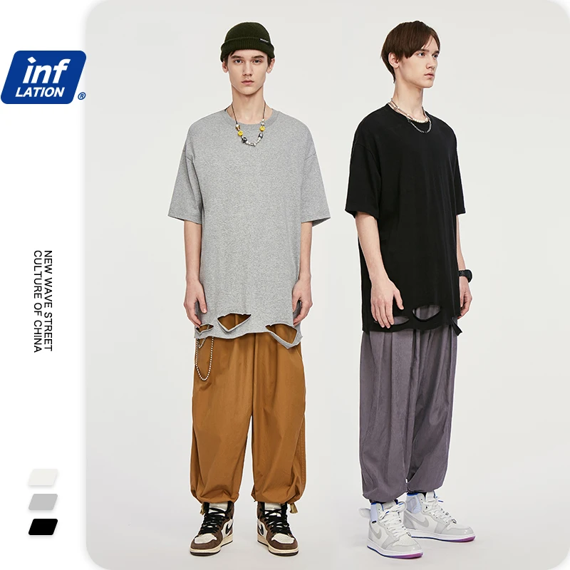 Мужская футболка INFLATION 2020 Повседневная Однотонная с коротким рукавом в стиле хип