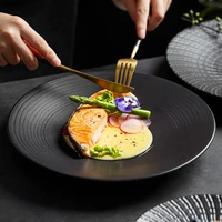 french black ceramic fruit dessert plate luxury western dinner plate home round ramen main course sushi plate kitchen tableware