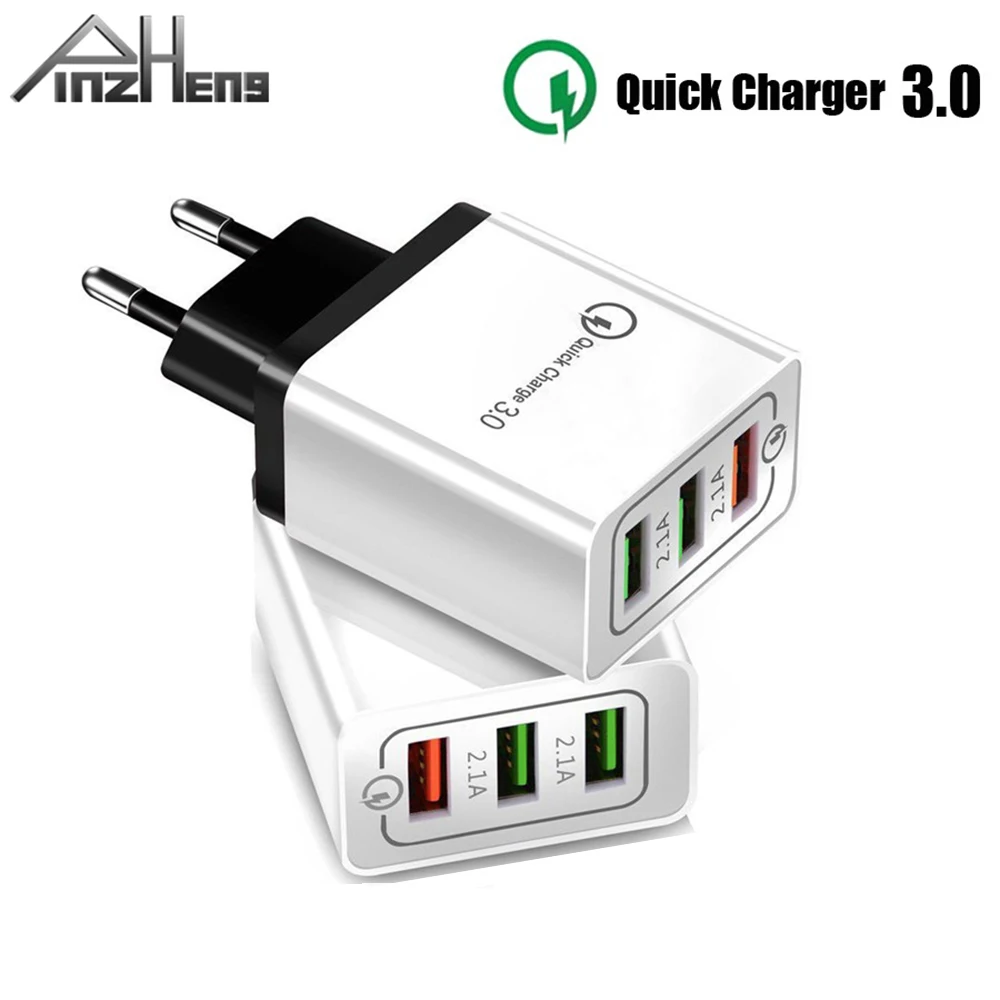 

PINZHENG 3 USB Port Quick 3.0 Charge 5V 2.1A Fast Travel Charger For iPhone Samsung Xiaomi Huawei US EU Plug Charger Adapter