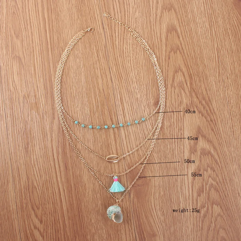 Модное богемное многослойное зеленое ожерелье с подвеской в виде ракушки для