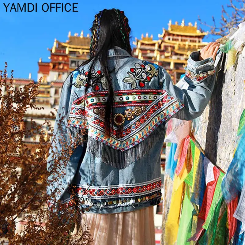 Пальто YAMDI с вышивкой 2019 Женская куртка Осень зима винтажный богемный кардиган