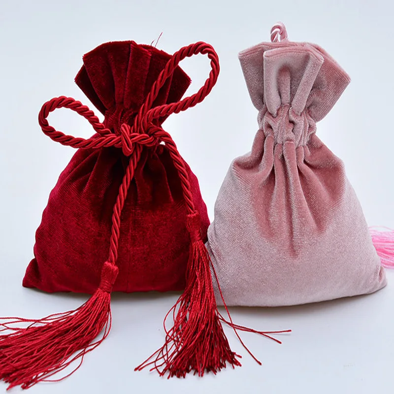 

10 PCS 1 batch of red and pink two-color 10x14cm velvet wedding candy bag birthday party gift packaging bag jewelry storage bag