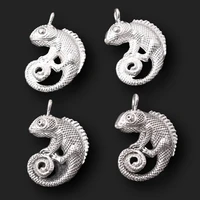 4pcs silver plated metal chameleon charm alloy pendant fashion earrings necklace diy handmade jewelry findings 3527mm a1075