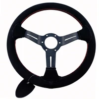 13inch for nd style steering wheel suede leather black metal rack red line steering wheel flat game steering wheel