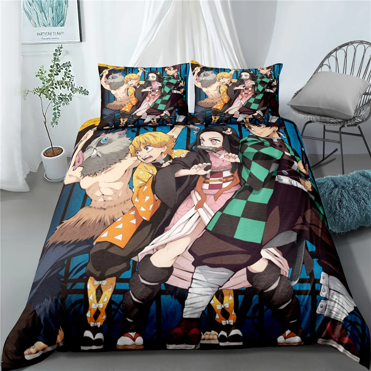 

Anime Demon Slayer Devil's Blade Duvet Cover Pillow Case Kimetsu No Yaiba Tanjirou Nezuko Cartoon Home Textile Decor Bedding