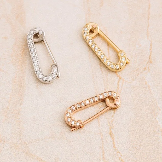 

Original Brand 925 Sterling Silver 18k Gold Vermeil Delicate Pave CZ Diamond Safety Pin Small Huggie Earring