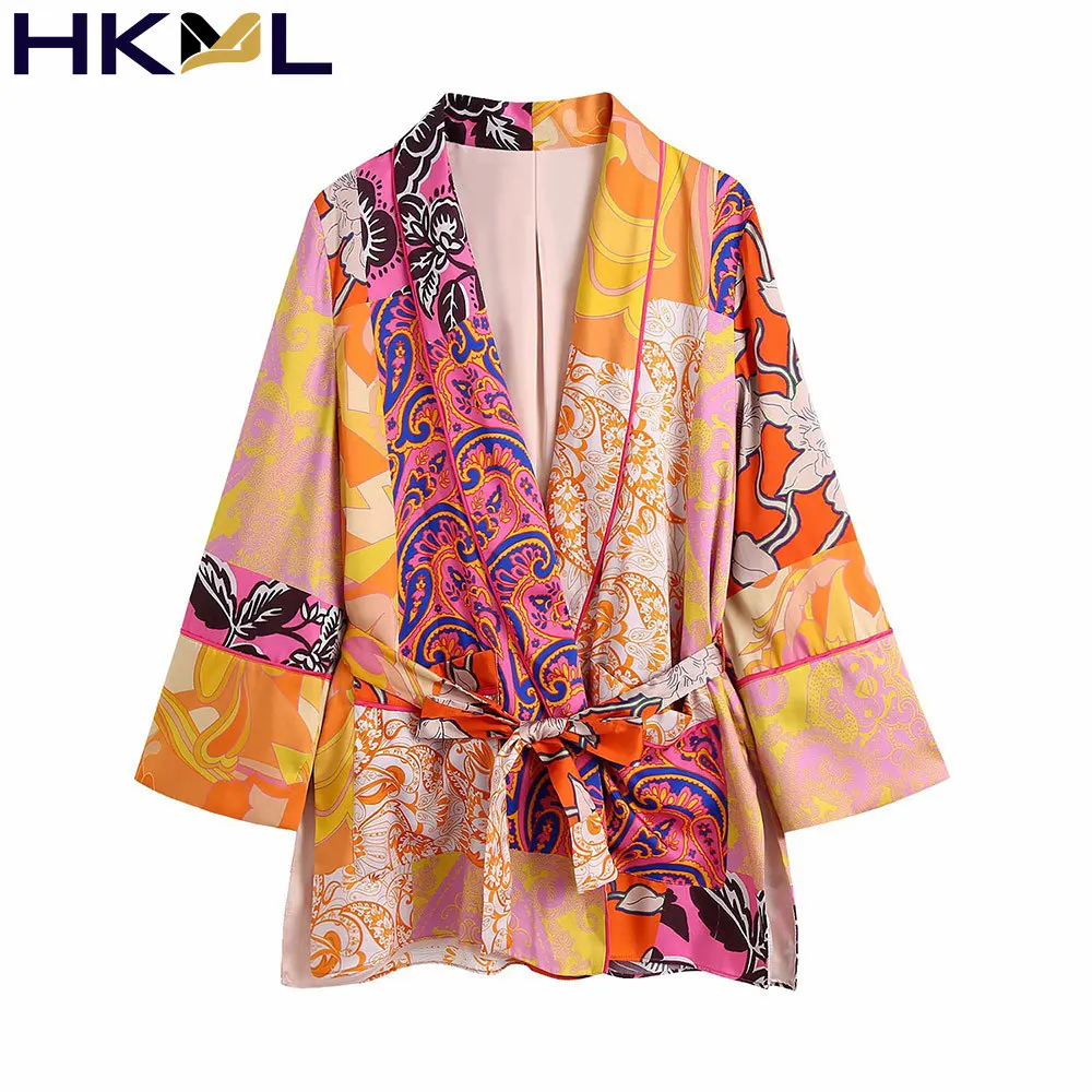 

Женская винтажная рубашка с поясом, V-образным вырезом и длинным рукавом